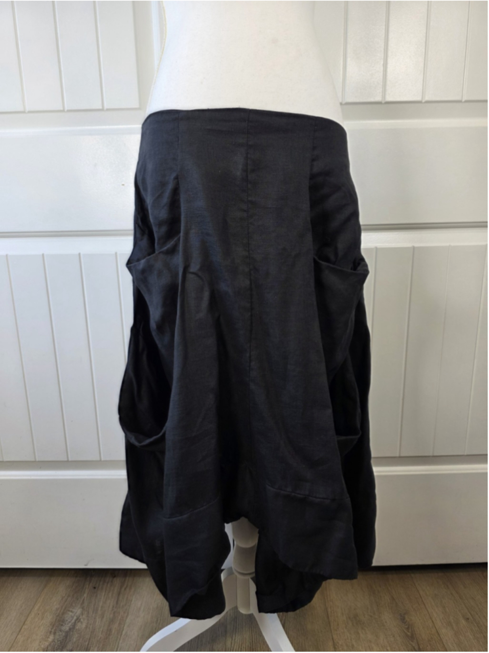 ELM by Matthildur Black Linen Blend Bubble Hem Midi Skirt Size 2 Lagenlook Artsy - Picture 2 of 12